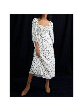 Faithfull the Brand Paola Smocked Floral Midi Dress Women's 8